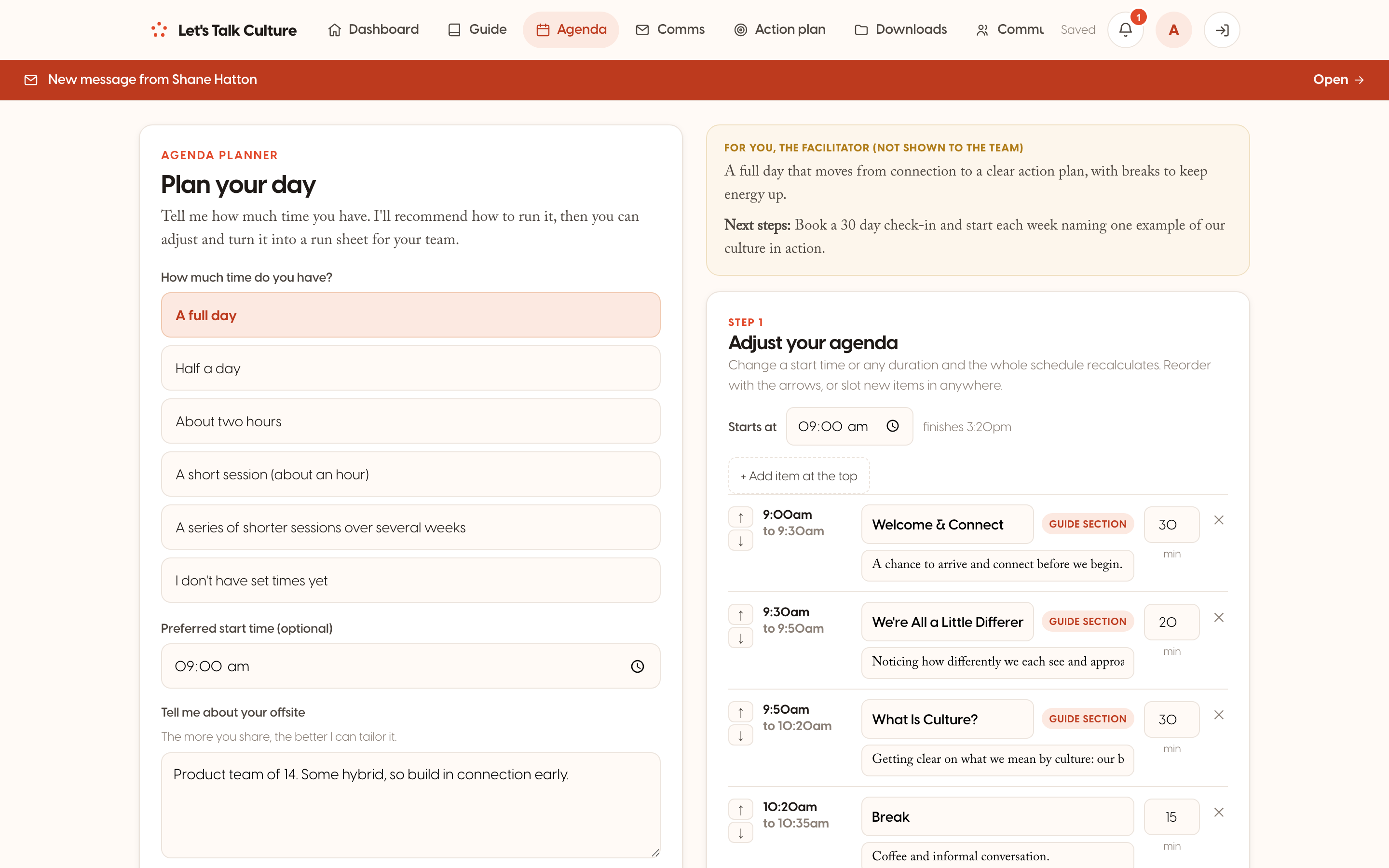 Agenda planner